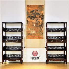 大红酸枝攒接十字栏杆架格